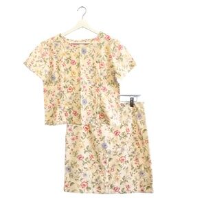 Handmade Pretty Women's Blouse & Skirt 2-piece Set Short Sleeve Floral Large